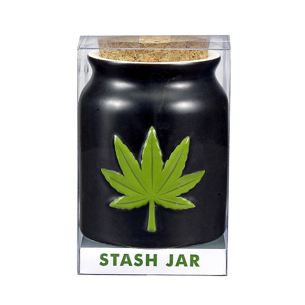 Green leaf stash jar - embossed leaf