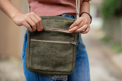 Core Hemp Multi Pocket Crossbody Purse - Banyan Green