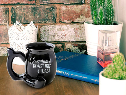 Premium Roast & Toast Single Wall Mug - Shiny Black with White Print