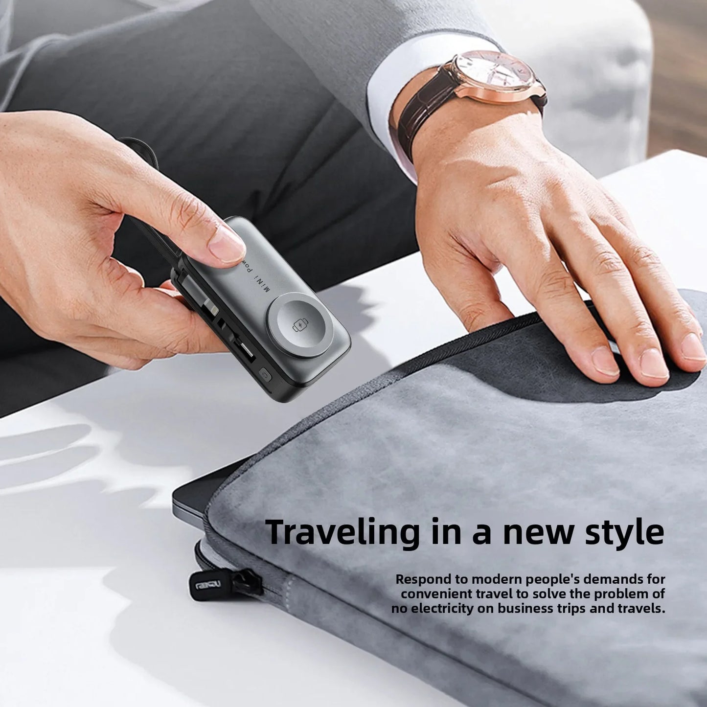 Zotix™ Magnetic Wireless Power Bank 5000mAh – Mini Portable Charger with Dual Built-in Cables