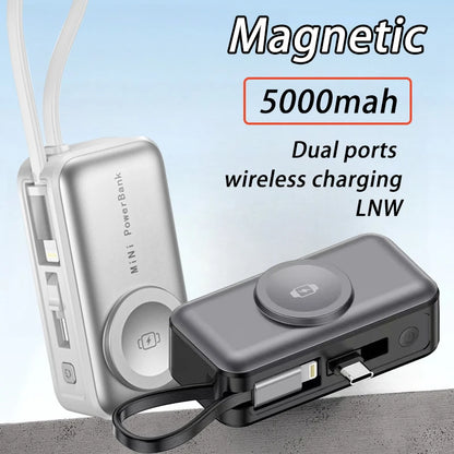 Zotix™ Magnetic Wireless Power Bank 5000mAh – Mini Portable Charger with Dual Built-in Cables