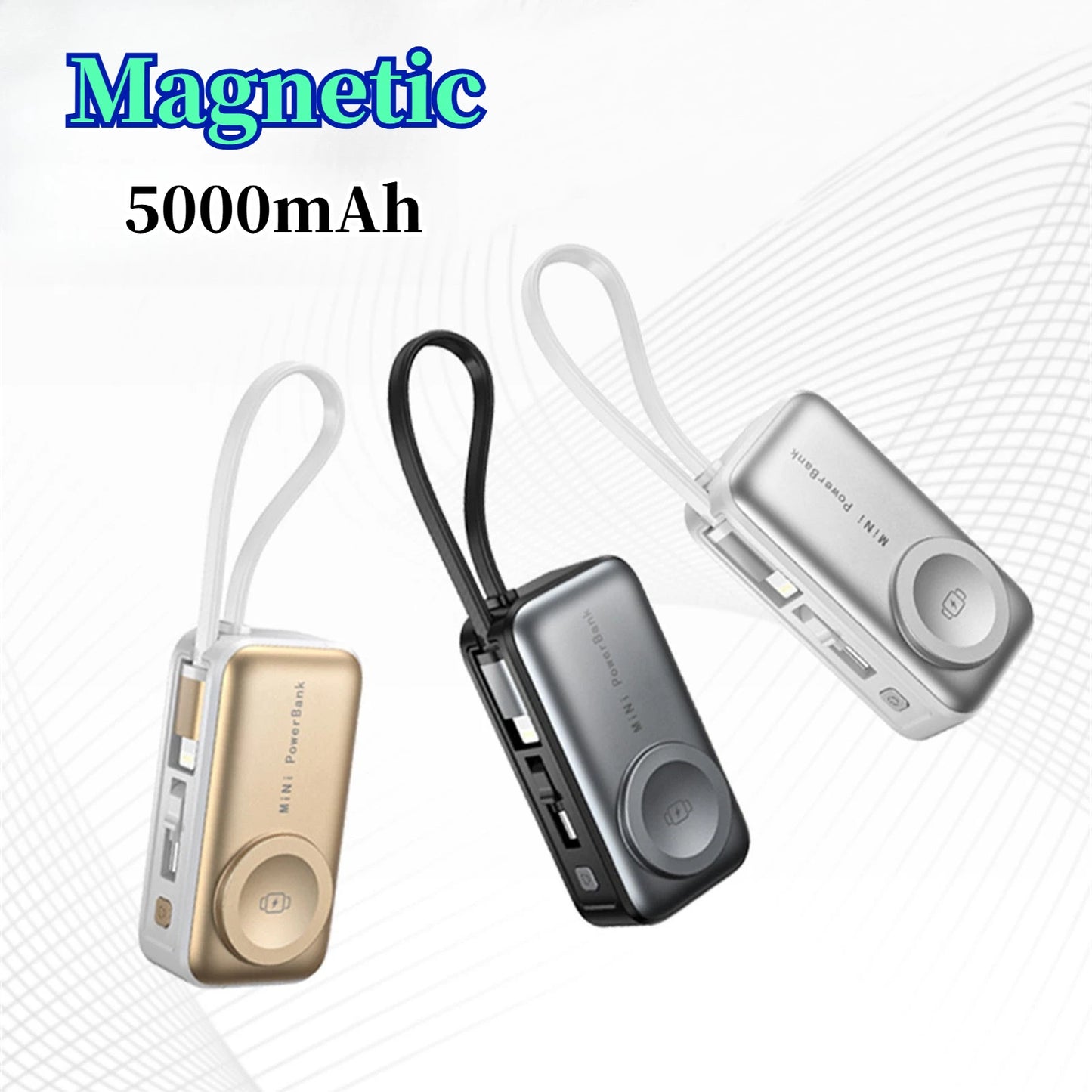 Zotix™ Magnetic Wireless Power Bank 5000mAh – Mini Portable Charger with Dual Built-in Cables