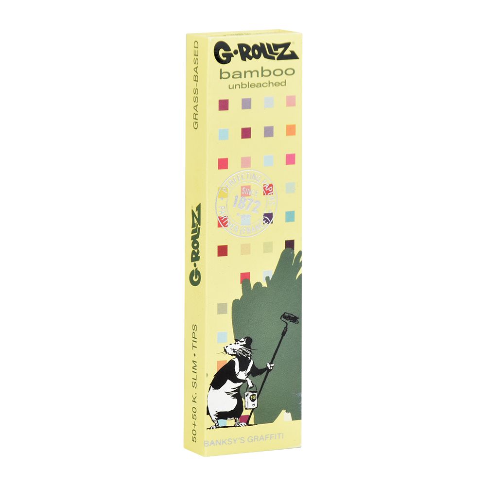 G-ROLLZ x Banksy's Graffiti Unbleached Bamboo Papers | 50pc | King Size Slim | 24pk Display